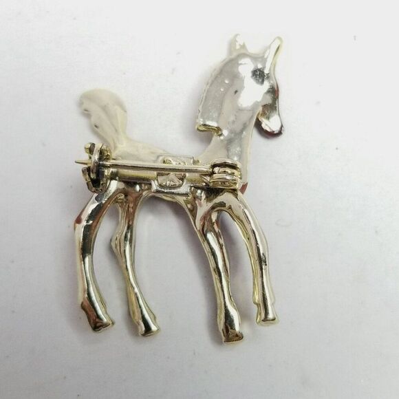 Vintage Tiny Horse Brooch, Brown Enamel Lapel Pin, Retro Estate - Picture 3 of 6